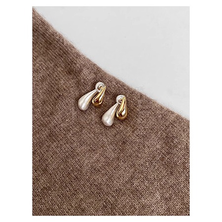 Brass Two Tone Teardrop Dangle Stud Earrings FS-WG19080-01-1