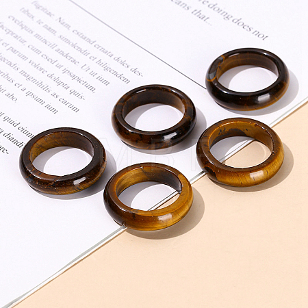 Natural Tiger Eye Plain Band Finger Rings PW-WG26698-06-1
