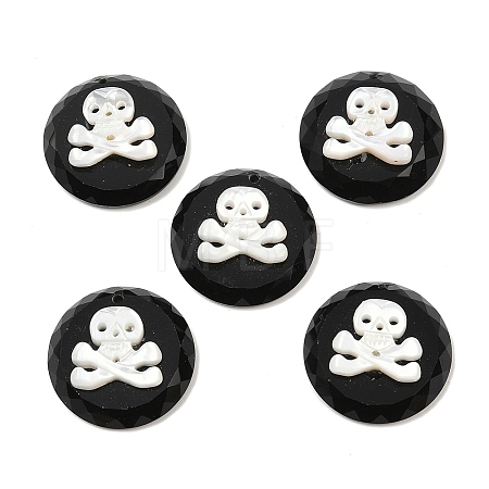 Natural Black Onyx(Dyed & Heated) with Natural White Shell Pendants SSHEL-B006-09-1