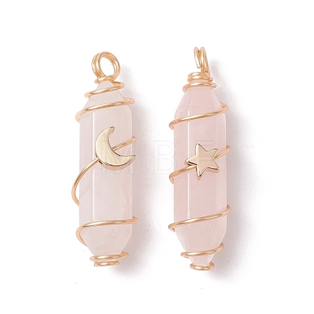 Natural Rose Quartz Copper Wire Wrapped Pointed Pendants PALLOY-JF02535-03-1