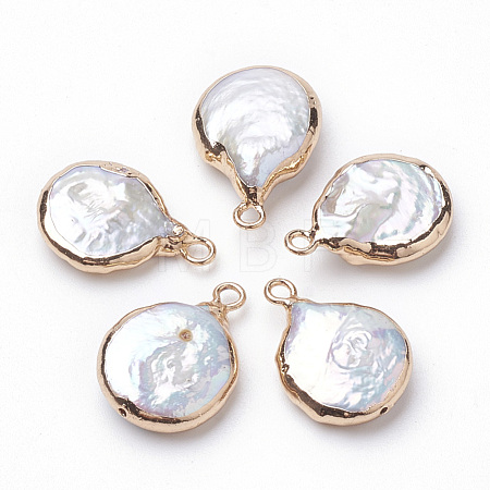 Electroplate Natural Baroque Pearl Keshi Pearl Pendants PEAR-Q008-08G-1