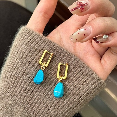 Synthetic Turquoise Teardrop Dangle Earrings WGEDD51-06-1