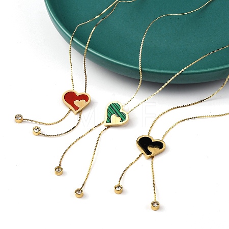 PVD Vacuum Plating 304 Stainless Steel Enamel Heart Pendant Necklaces NJEW-C063-04G-1