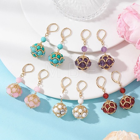 Gemstone & Seed Beads Leverback Dangle Earring for Women EJEW-MZ00725-1
