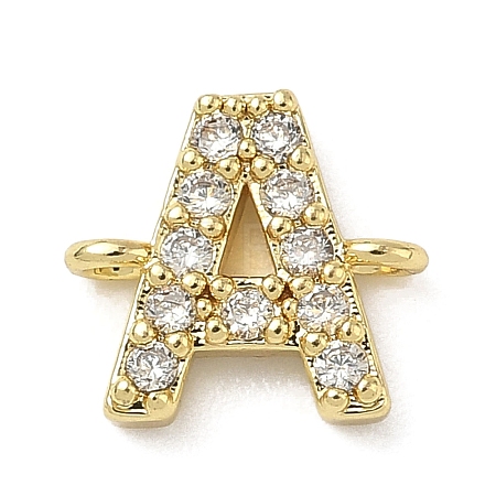 Brass Micro Pave Clear Cubic Zirconia Letter Links Connector Charms KK-I382-07G-A-1