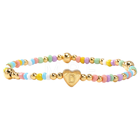 Summer Stainless Steel Heart Alphabet Colorful Glass Seed Beaded Stretch Bracelets for Women JV8929-30-1