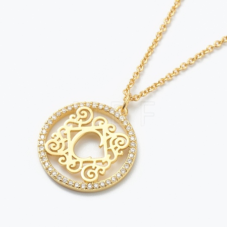 Brass Micro Pave Clear Cubic Zirconia Pendant Necklaces NJEW-J059-01C-1