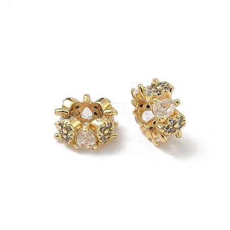 Teardrop & Flower Brass Clear Cubic Zirconia European Beads KK-D228-08G-1