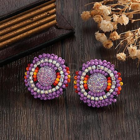 Bohemian Style Vintage Colorful Glass Seed Bead & Rhinestone Beaded Stud Earrings VY5957-9-1