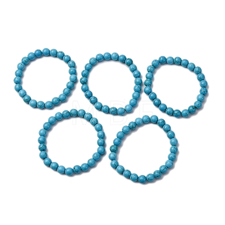 Synthetic Turquoise Round Beaded Stretch Bracelets BJEW-F203-02-1