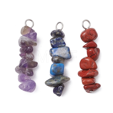 3Pcs Natural Amethyst & Lapis Lazuli & Red Jasper Chip Beaded Constellation Pendants PALLOY-JF03043-09-1
