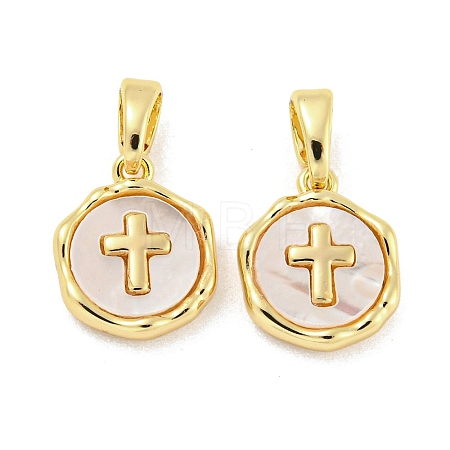 Brass Pave Shell Charms X-KK-G490-35G-1