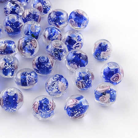 Handmade Luminous Inner Flower Lampwork Beads LAMP-R129-8mm-08-1