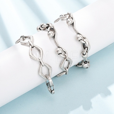 Vintage 304 Stainless Steel Rhombus Link Mixed Chain Necklaces NJEW-C115-08AS-1