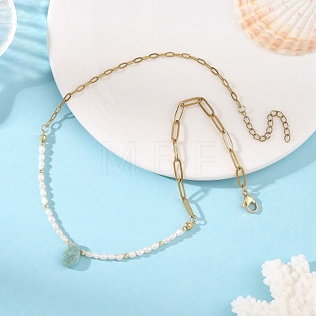 Natural Amazonite Teardrop Pendant Necklaces NJEW-JN06438-1