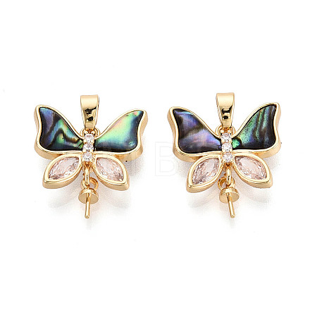 Brass with Cubic Zirconia and Abalone Shell Cup Pearl Peg Bails Pin Pendants KK-T079-42G-1