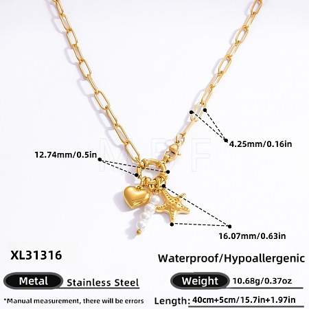Ocean 304 Stainless Steel & Faux Pearl Pendant Necklaces FS-WG3F40F-04-1