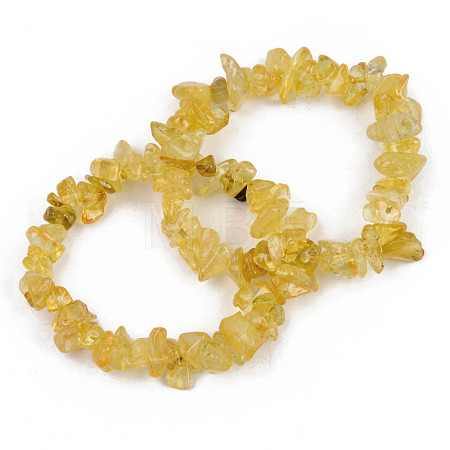 Unisex Chip Natural Citrine(Dyed & Heated) Beaded Stretch Bracelets BJEW-S143-31-1