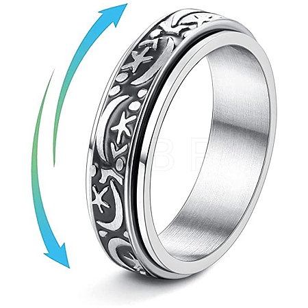 Rotatable 201 Stainless Steel Finger Rings PW-WGFD7F6-02-1