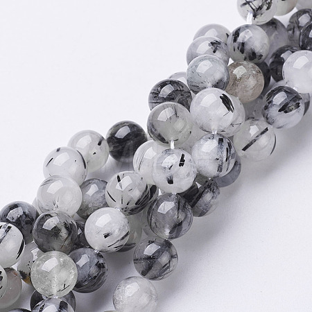 Natural Black Rutilated Quartz Beads Strands X-G-D295-10mm-1