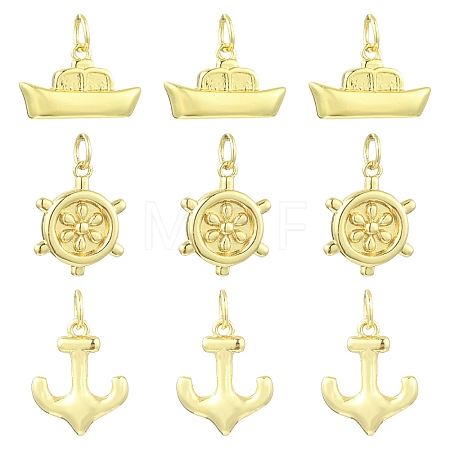 9Pcs 3 Styles Helm & Ship Charms Brass Pendants KK-CJ0005-75-1