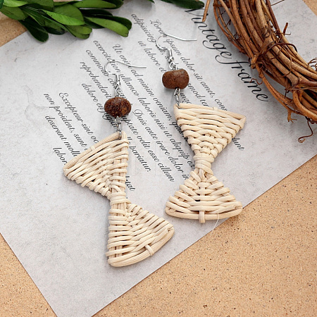 Bohemian Wood & Rattan Wood Woven Dangle Earrings WG8783F-02-1