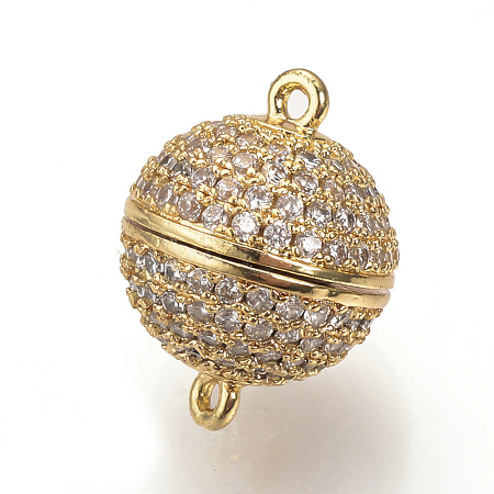 Brass Micro Pave Cubic Zirconia Magnetic Clasps with Loops ZIRC-S058-04G-8mm-1
