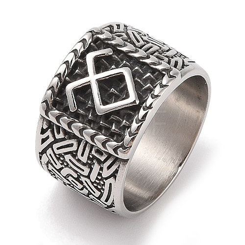 Viking 304 Stainless Steel Rune Finger Rings RJEW-U005-09A-AS-1