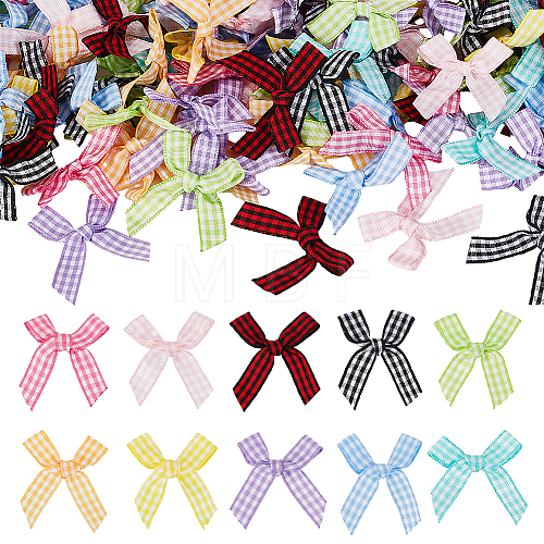   200Pcs 10 Colors Tartan Pattern Polyester Ribbon Bowknots DIY-PH0013-86-1