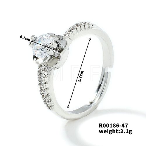 Fashionable Unisex Brass Micro Pave Clear Cubic Zirconia Adjustable Rings VA2990-2-1