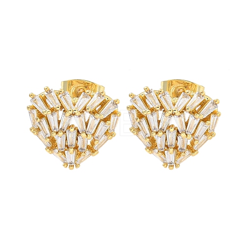 Brass Pave Clear Cubic Zirconia Stud Earrings EJEW-M258-39G-1