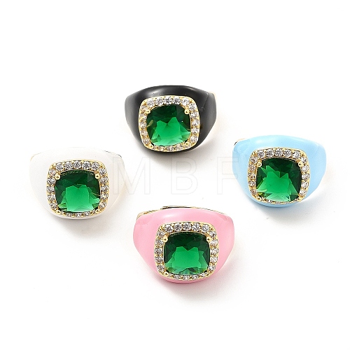 Rack Plating Brass Micro Pave Green & Crystal Cubic Zirconia Adjustable Rings RJEW-E064-19G-1