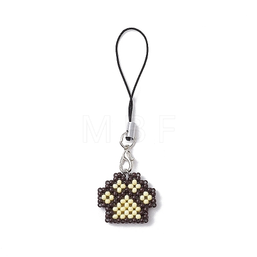 Paw Print Glass Seed Bead Beaded Charm Mobile Straps HJEW-MZ00186-02-1