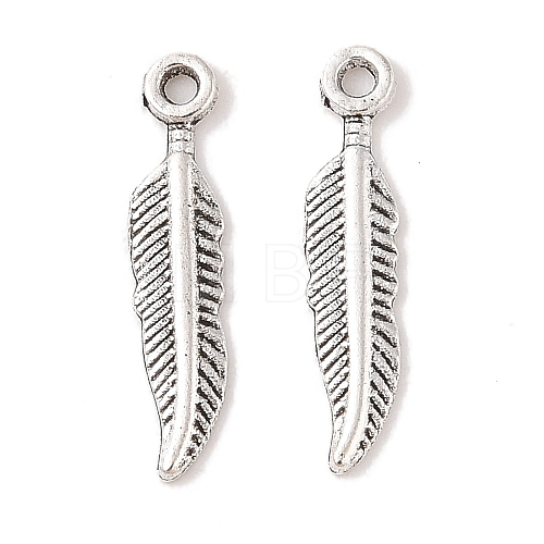 Tibetan Style Alloy Feather Pendants X-TIBEP-24166-AS-RS-1