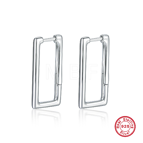 Rhodium Plated Platinum 925 Sterling Silver Hoop Earrings DU0168-2-1