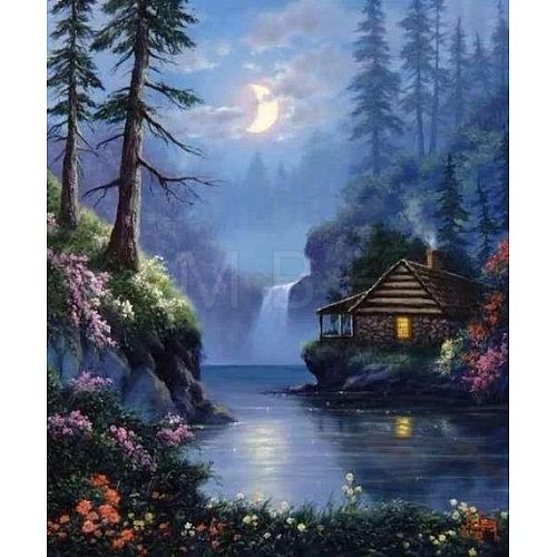 DIY Rectangle Forest House Night Scenery Theme Diamond Painting Kits PW-WG20335-04-1