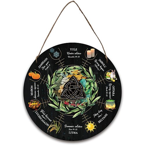 Artsy Woodsy Wheel of the Year Wood Witch Calendar Hanging Wall Decorations HJEW-WH0027-025-1