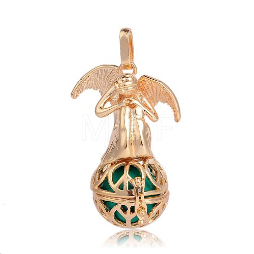 Golden Plated Brass Hollow Round Cage Pendants KK-J249-07G-1