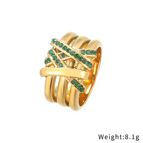 Emerald Rhinestone Wide Finger Ring XA6201-2-1