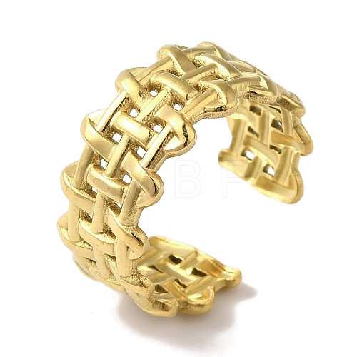 PVD Vacuum Plating 201 Stainless Steel Net Wide Open Cuff Rings for Women RJEW-C092-20G-1