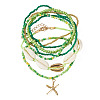 2 Bags Summer Beach Glass Seed Beaded & Natural Shell & Alloy Starfish Charm Anklet Sets AJEW-TA0003-69E-2