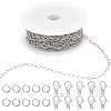 10M 304 Stainless Steel Paperclip Chains wih 50Pcs Open Jump Rings with 20Pcs  Lobster Claw Clasps FIND-SC0012-56B-1