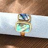 Rectangle 304 Stainless Steel Paua Shell Cuff Rings for Women X-RJEW-G346-04G-01-3