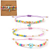 3Pcs Glass Seed Bead & Resin & Brass Braided Bead Bracelets LW3639-5-2