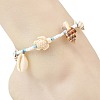 Ocean Natural Mixed Shell & Synthetic Turquoise Turtle & Glass Seed Beaded Anklets for Women AJEW-AN00860-2