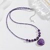 Bohemian Natural Amethyst Heart Pendant Round Beaded Necklaces for Women MR6044-4-1