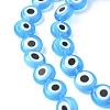 Handmade Evil Eye Lampwork Flat Round Bead Strands LAMP-L058-8mm-09-2