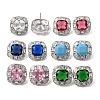 Brass Pave Cubic Zirconia & Glass Stud Earrings EJEW-G471-03P-2