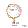 Natural Rose Quartz Nuggets Beaded & Alloy Oval Link Chain Bracelets WGDF26A-05-1