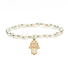 Glass Pearl Beaded Stretch Bracelet with 304 Stainless Steel Hamsa Hand Charm for Women BJEW-JB08522-4